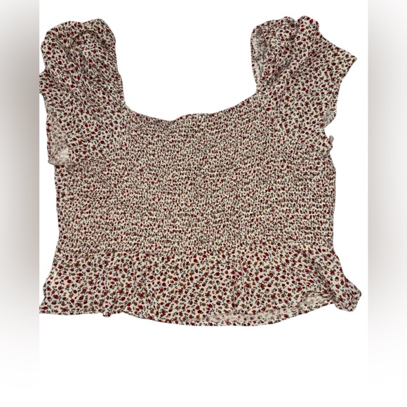 American Eagle Women’s L Boho Floral Blouse Smocked Back Cottagecore Cap Sleeve - Picture 4 of 10